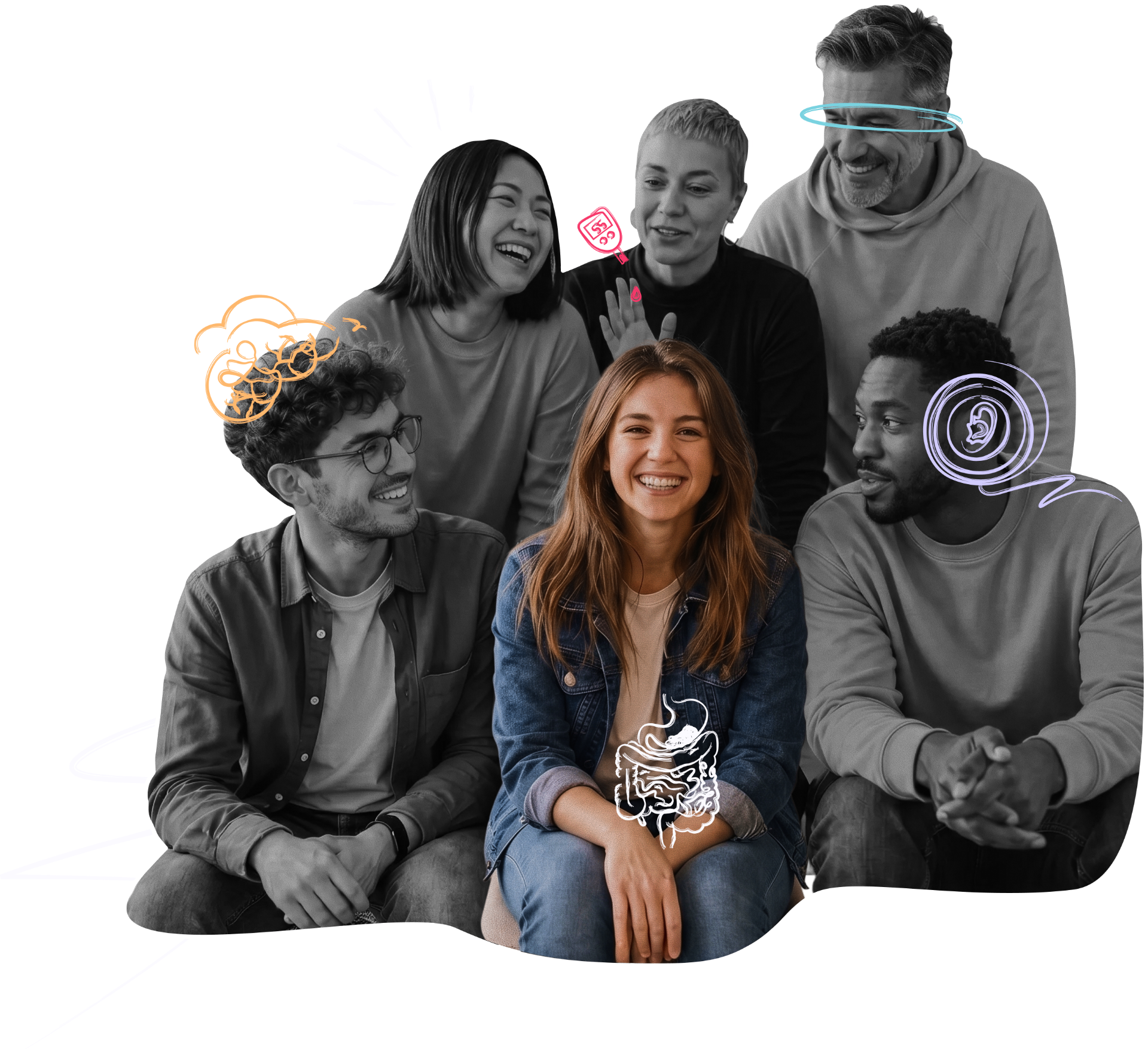 Collaborateurs et collaboratrices souriants illustrant la diversité des handicaps invisibles